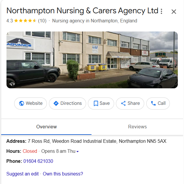 Northampton Care Google Business Profile