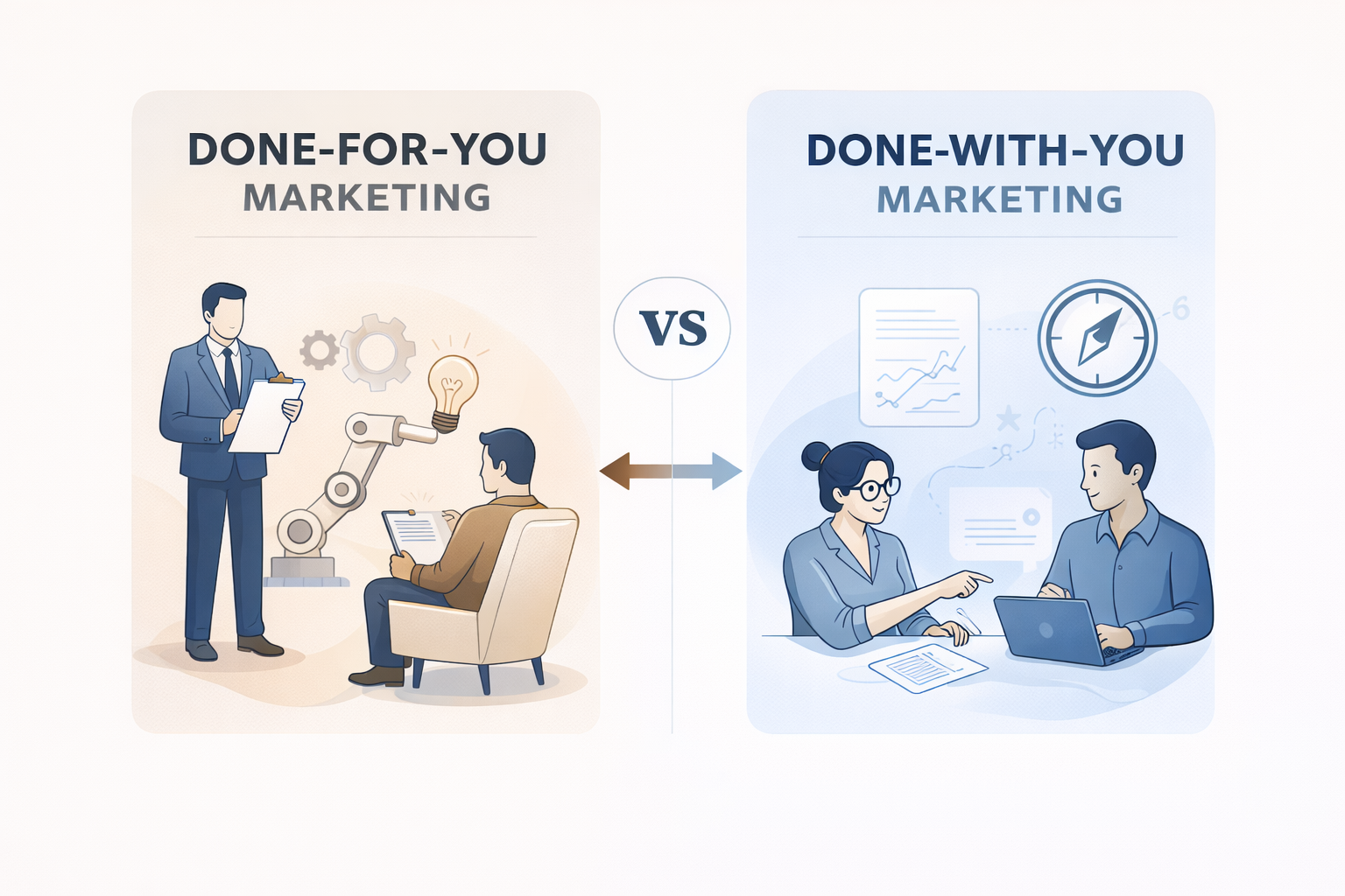 graphic of done with you vs done for you marketing