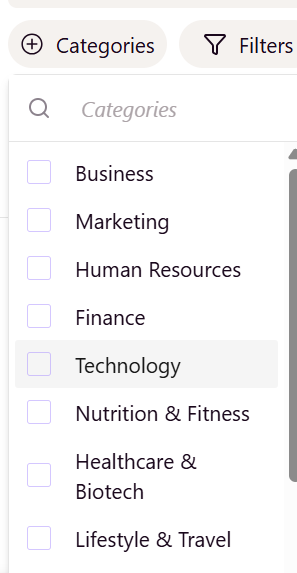 screenshot of featured.com categories