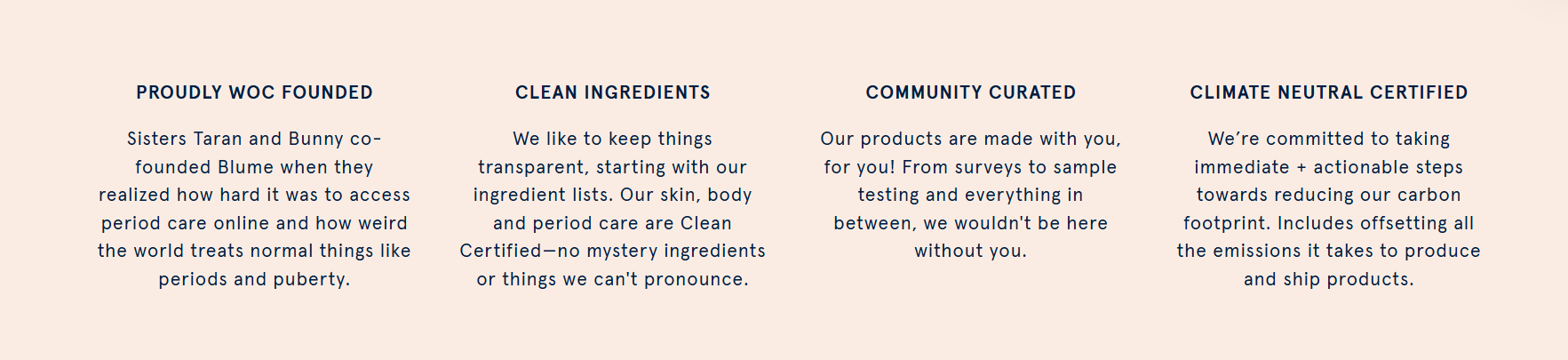 screenshot of Blume's about us page