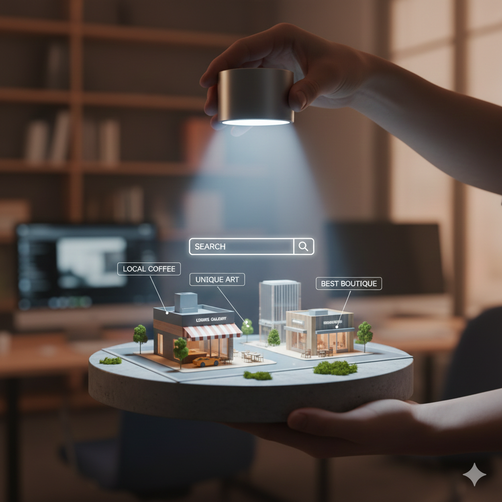 Image showing a small business seo consultant shining a light on local businesses