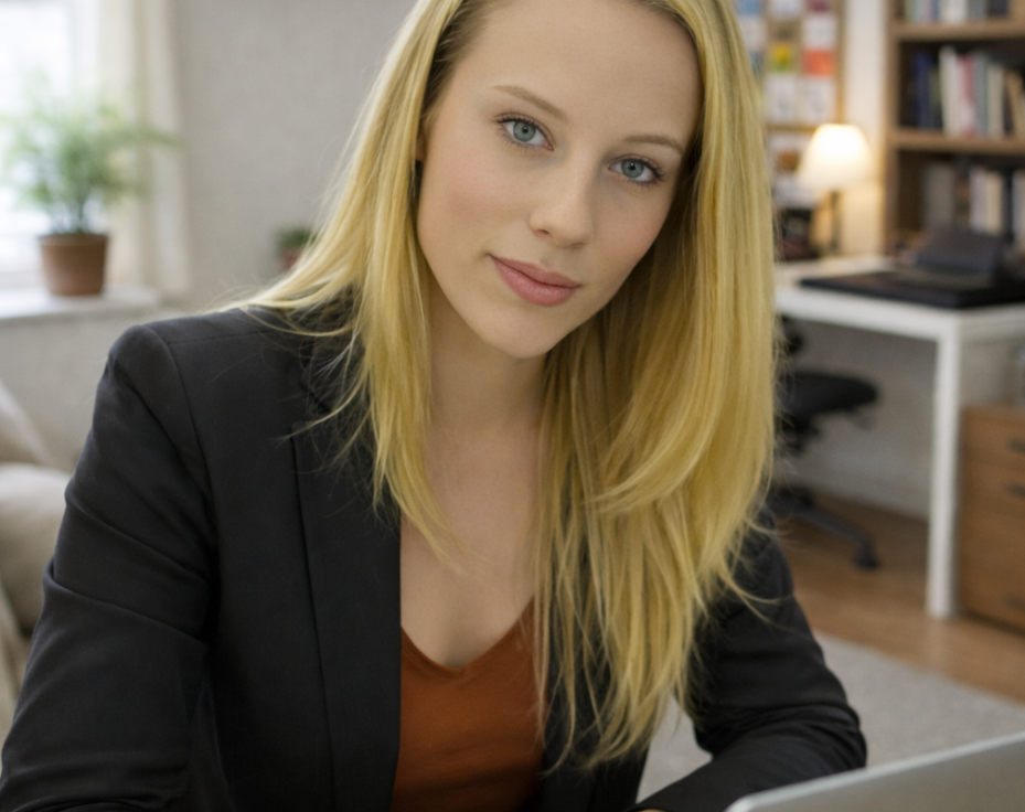 Hannah O'Neill sitting at a desk