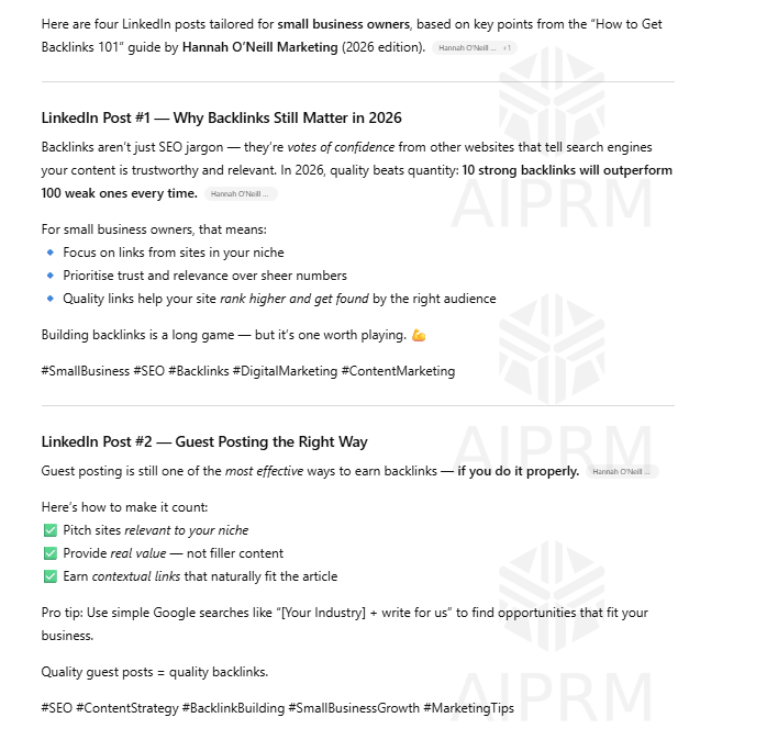 screenshot of chatgpt turning blog post into LinkedIn posts