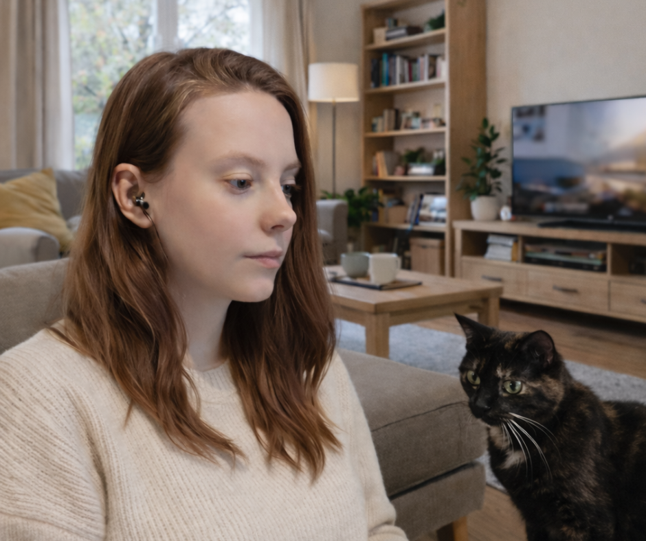 hannah oneill at a laptop with a cat