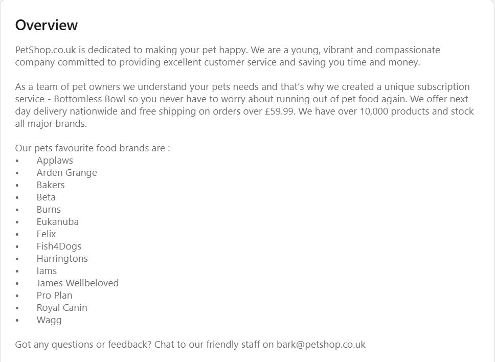 PetShop LinkedIn Overview screenshot