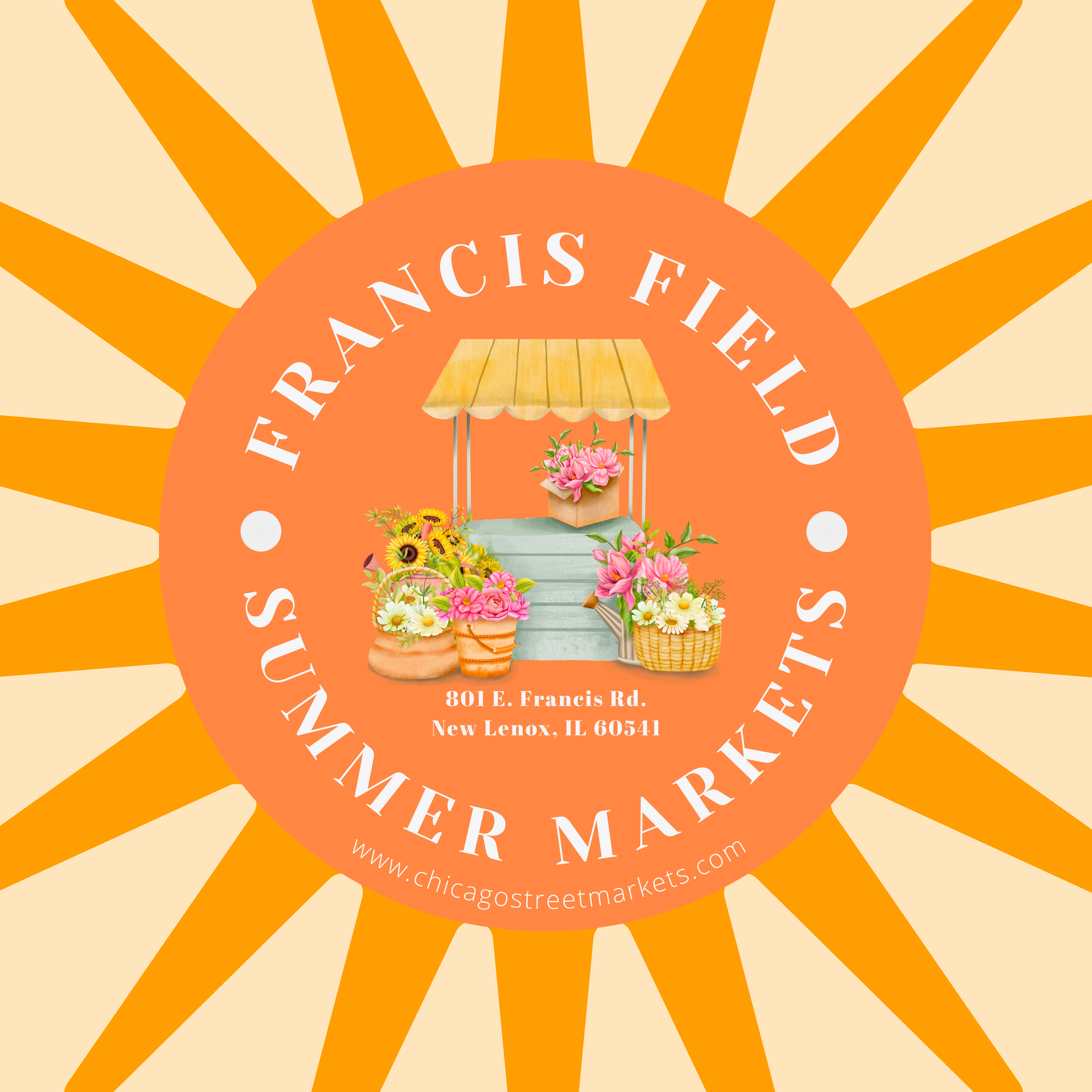 Sun with the words Francis Field Summer Markets