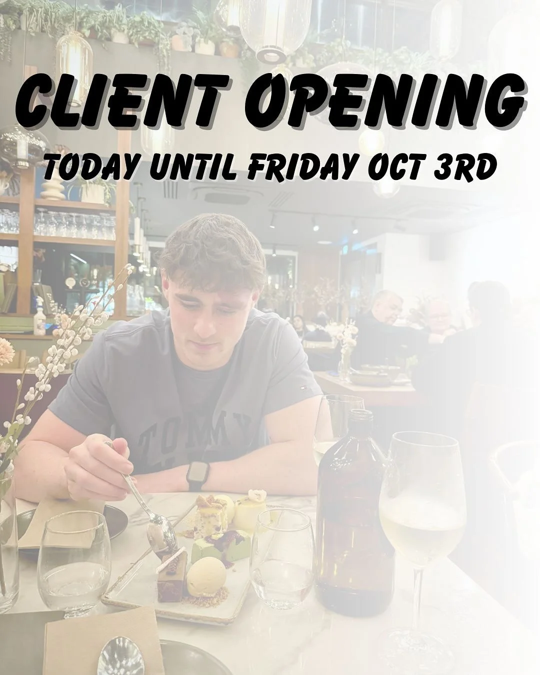 Official Client opening for the final time this year 

It&rsquo;s for busy individuals who are frustrated and want to transform physically and mentally, but are lacking clear structure, guidance and accountability on how they&rsquo;re getting there. 