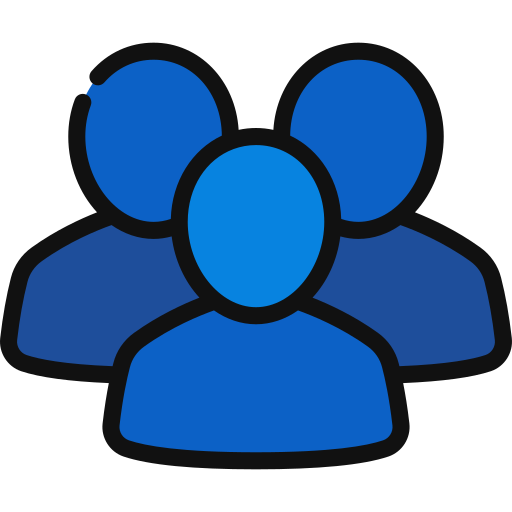 Icon of three blue human figures representing a group or team.