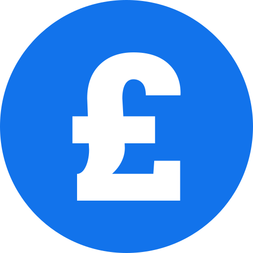 Facebook logo with a blue circle background and a white pound currency symbol in the center.