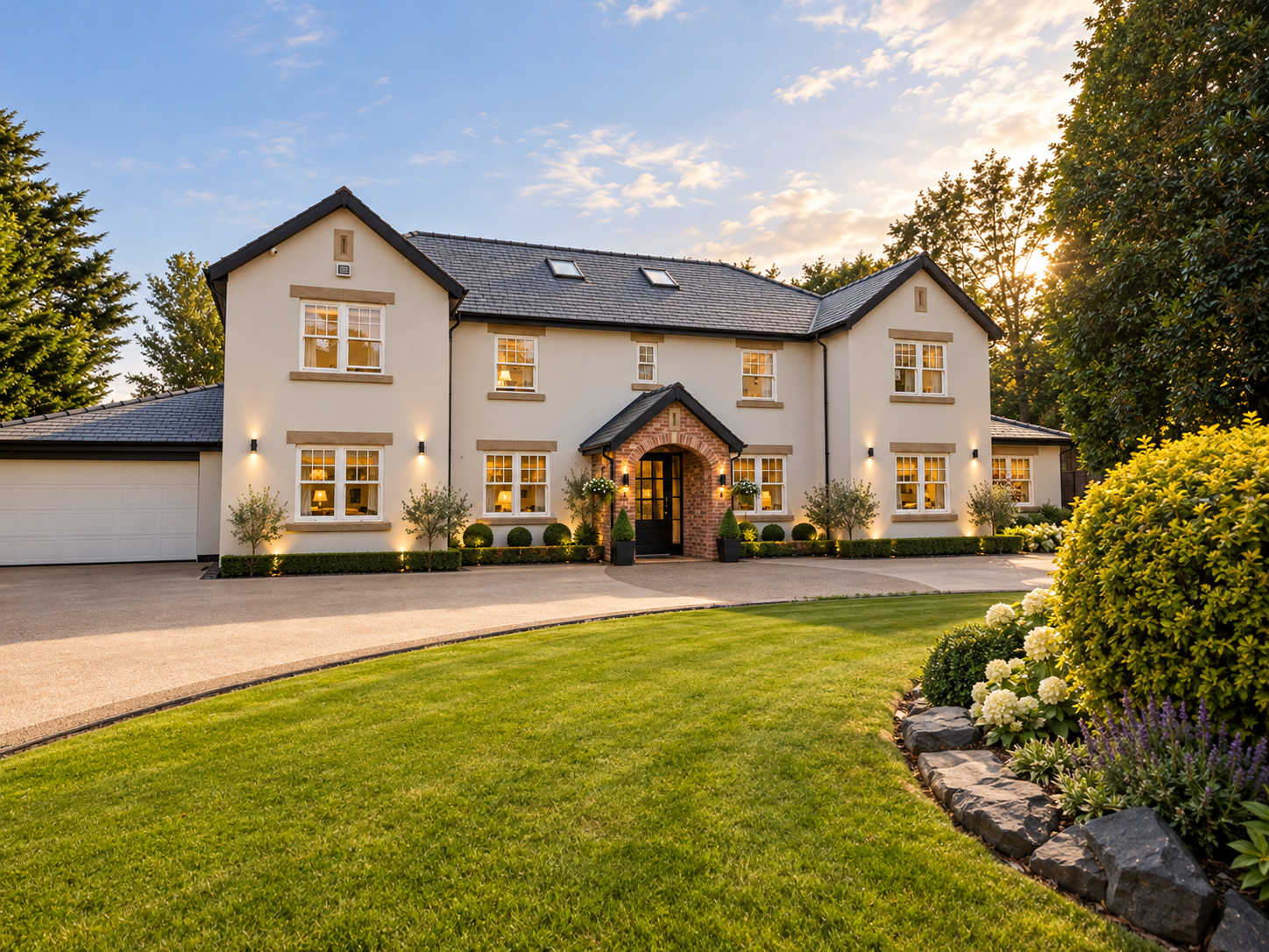 Front Elevation — Complete architectural renovation and extension of a substantial luxury country home, combining traditional detailing with contemporary design.