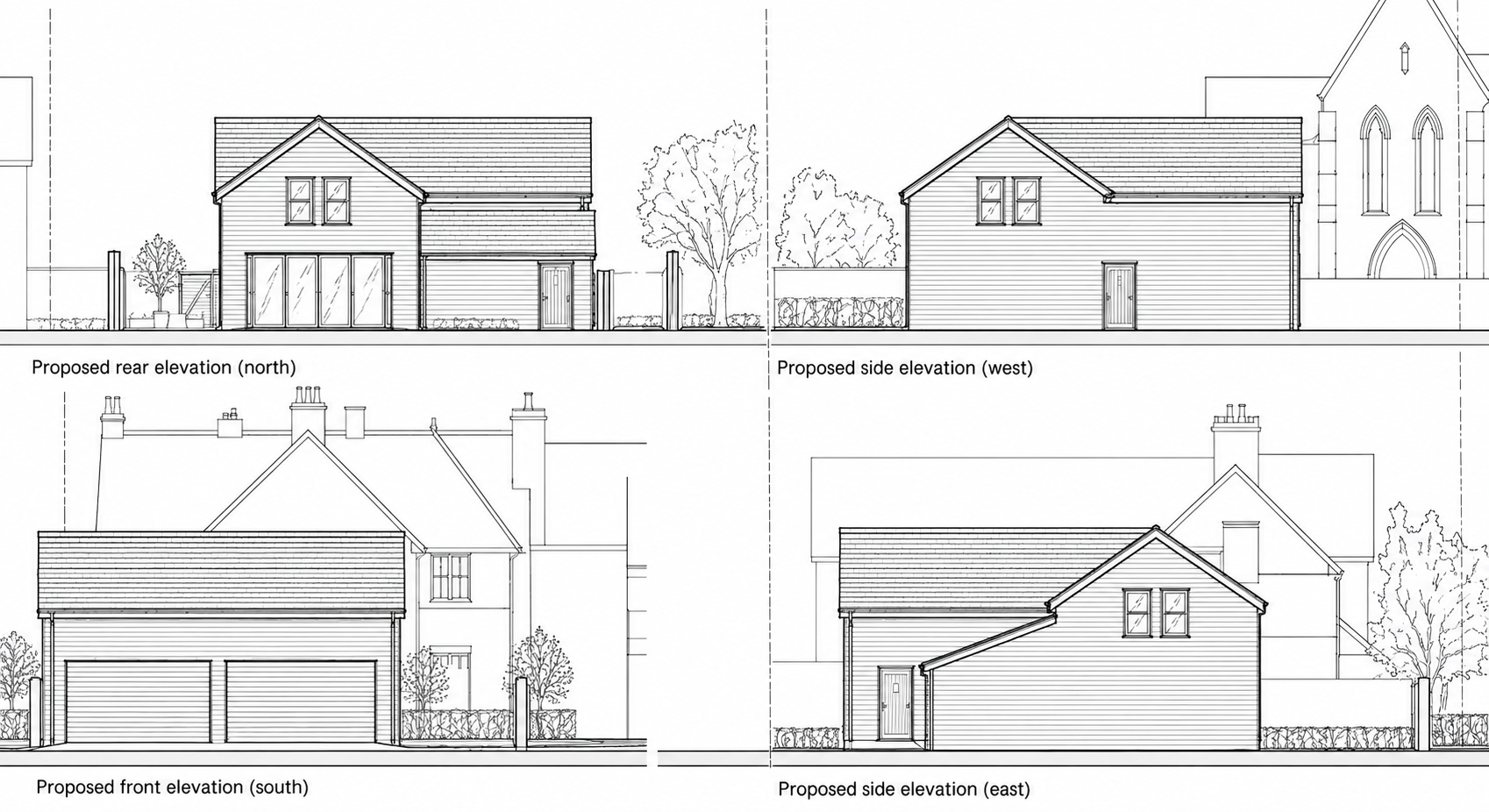 24 East Beach, Lytham, Lancashire — Proposed Garage — Architectural planning drawings showing the elevations of a new detached garage, designed to complement the renovated Victorian home and its surroundings.