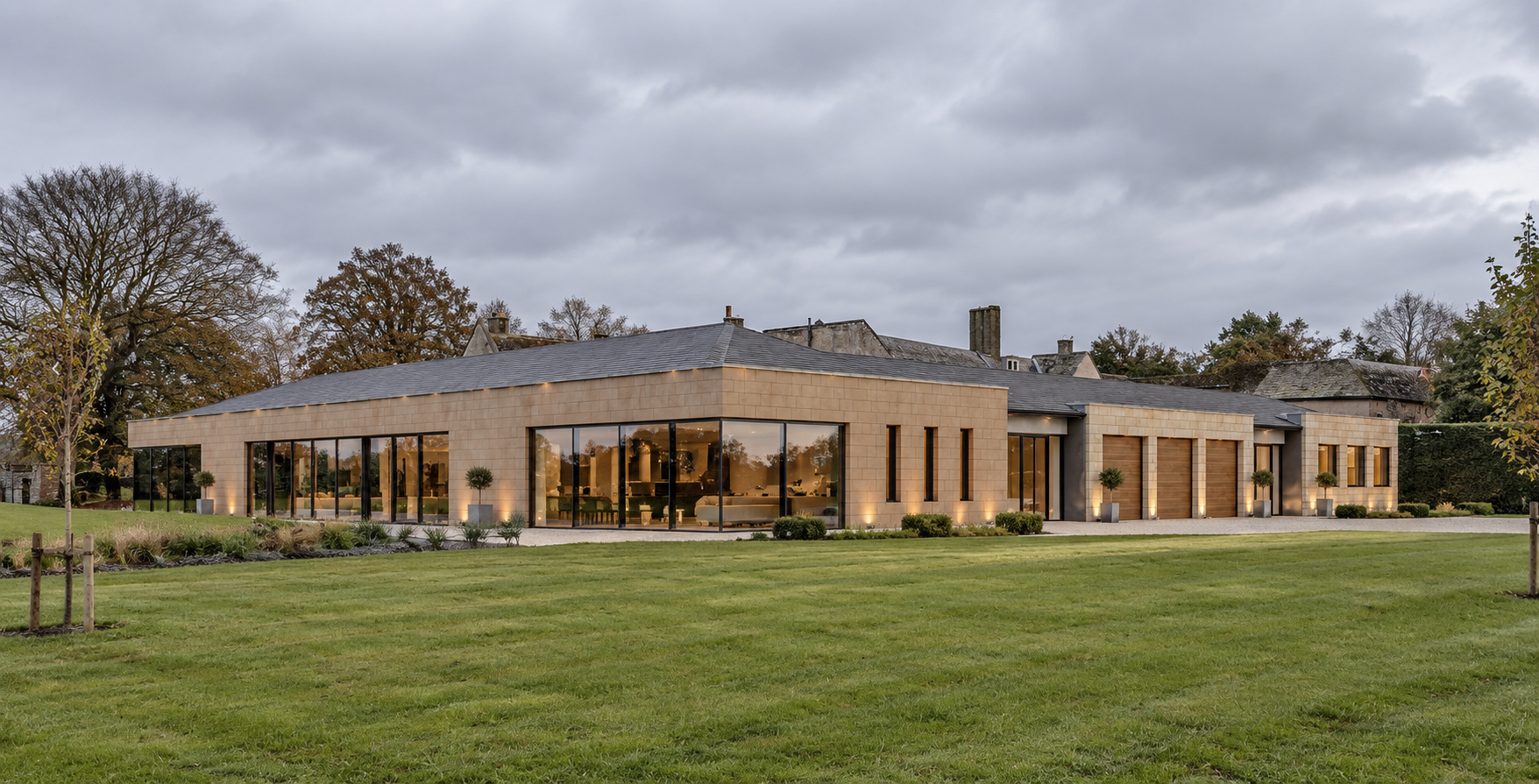 Blythe Hall, Rufford — extension and refurbishment of a historic house previous owned by Noel Coward.. The project combines sensitive restoration of the original property with substantial contemporary additions. 