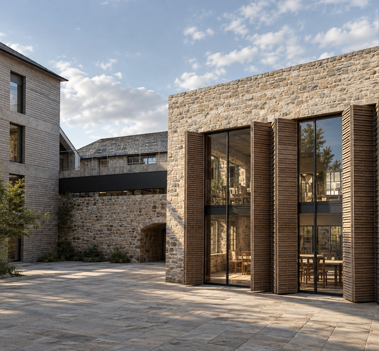 Roach Bridge Mill, Salmesbury, Preston, Lancashire — contemporary restaurant and hospitality concept forming part of a competition-winning net-zero energy commercial development designed by Chartered Architect Joel Firth.