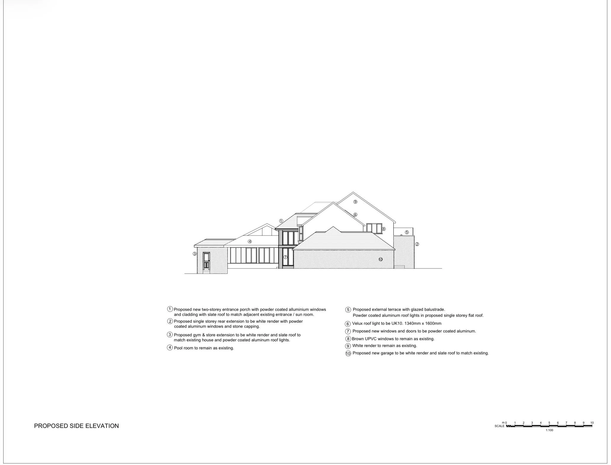7 Church Drive, Lytham — proposed side elevation architectural drawing showing the garage extension, new bay windows and alterations to the existing house.