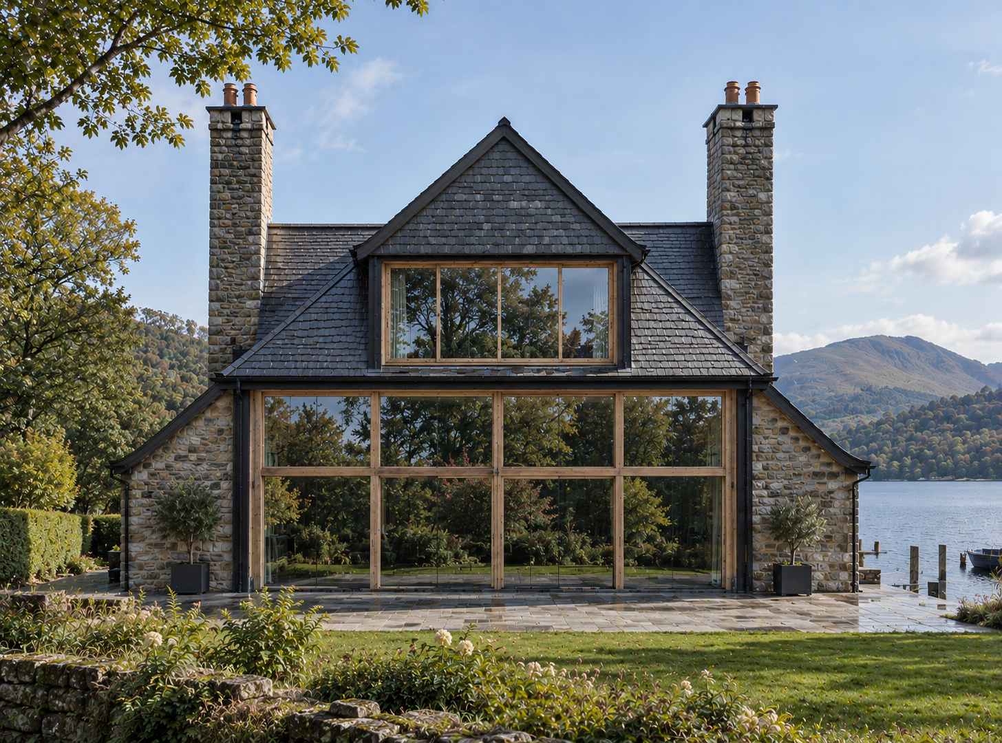 Bespoke new-build house on the shores of Lake Windermere in the Lake District, designed by Chartered Architect Joel Firth.