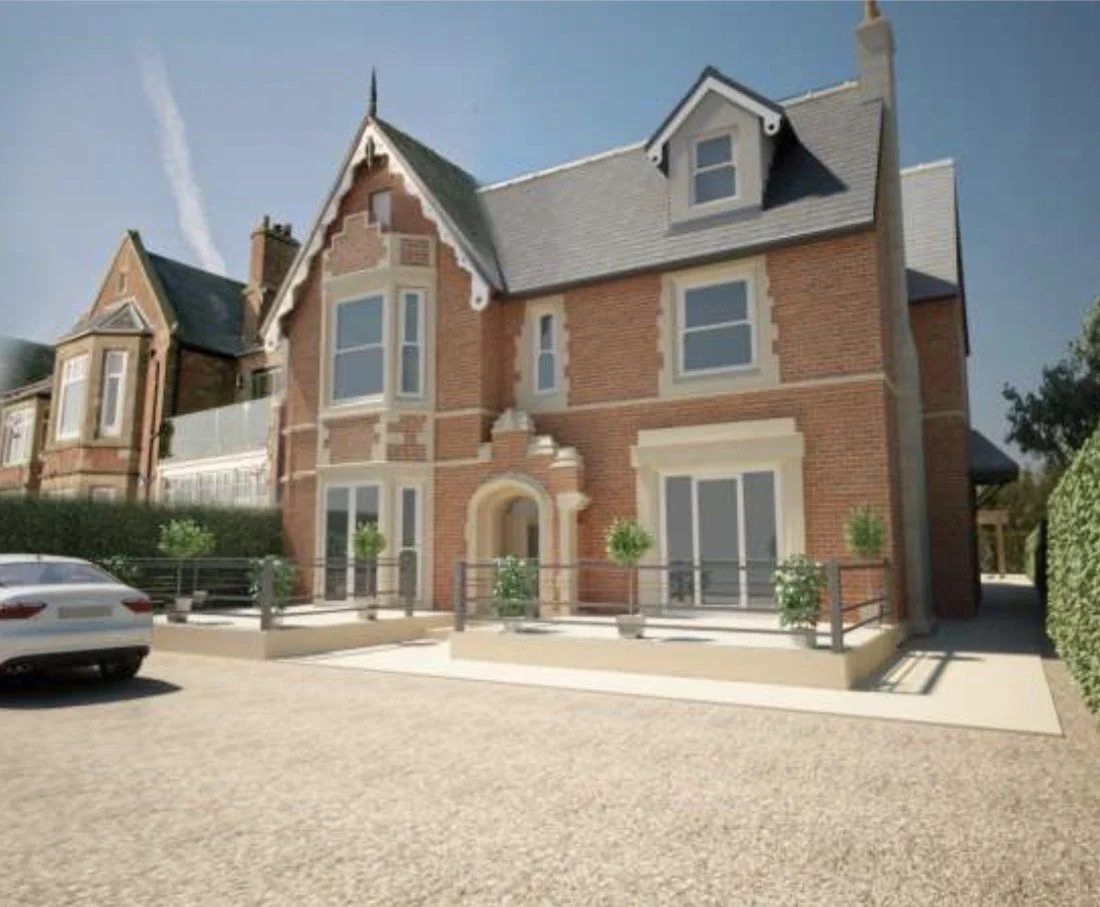 24 East Beach, Lytham, Lancashire — Architectural Visualisation — Proposed design illustrating the renovation and conversion of two apartments into a single luxury family home, with traditional red-brick detailing, roof alterations and a redesigned e