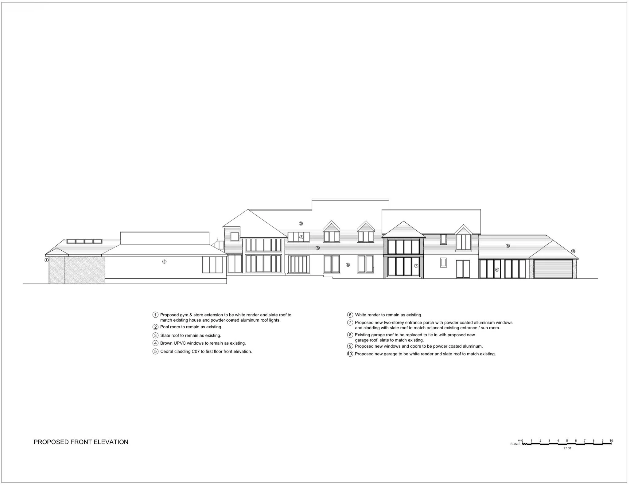 7 Church Drive, Lytham — proposed main elevation architectural drawing illustrating the extensive remodelling and extensions, combining traditional roof forms with contemporary glazed features.