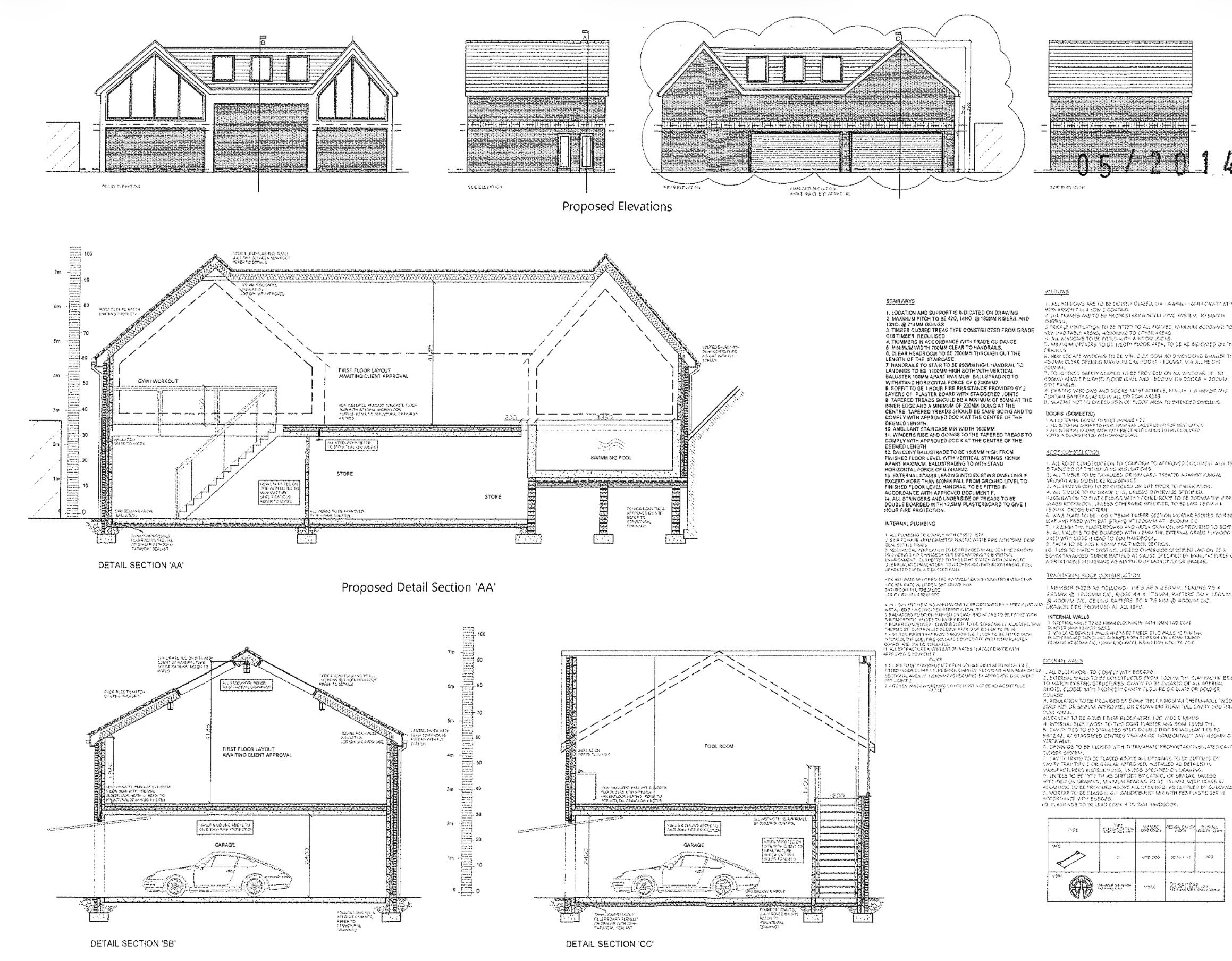 Architectural Sections — Detailed design drawings illustrating the proposed internal levels, basement accommodation and structural arrangement.