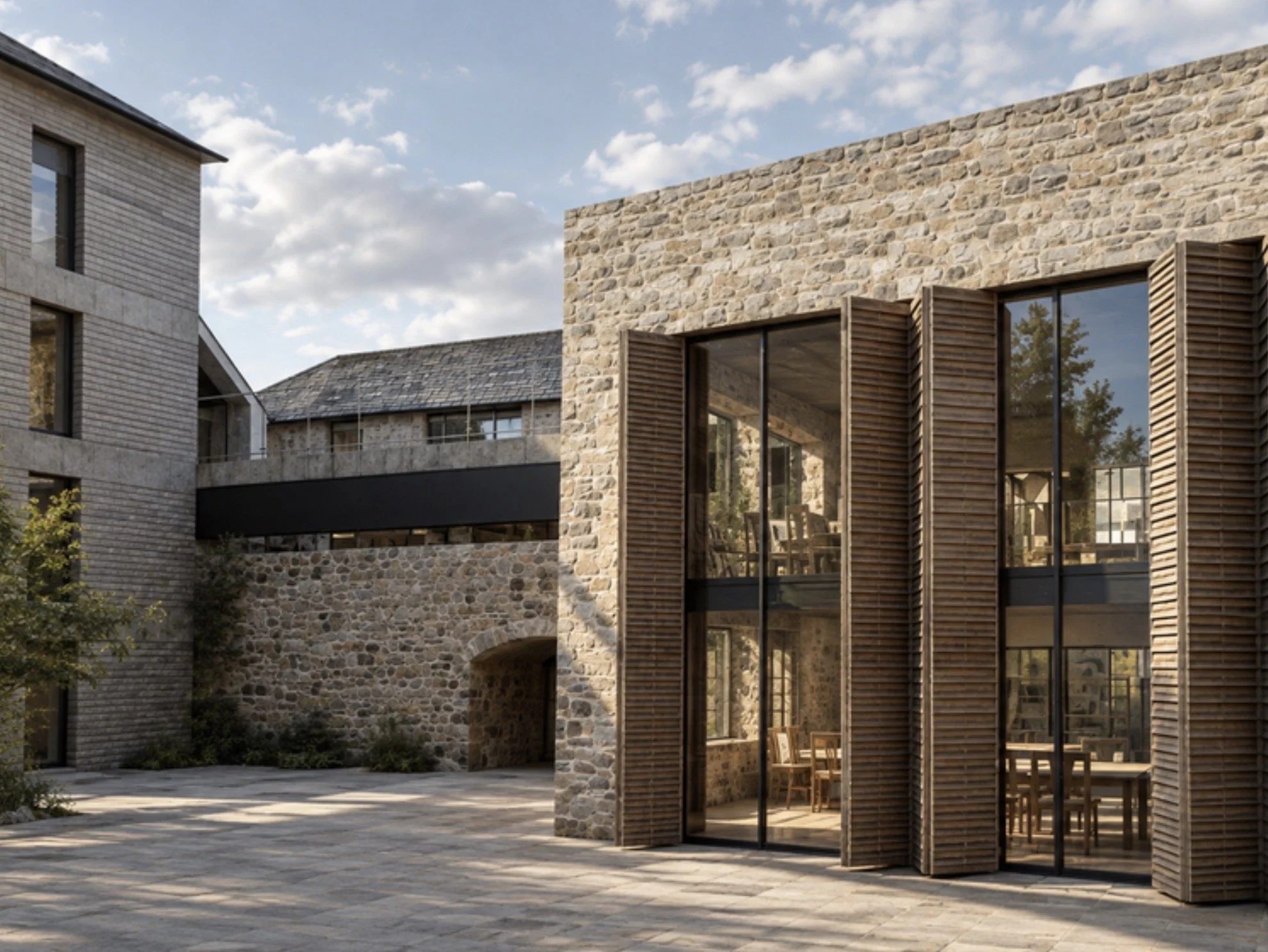 Architectural redevelopment proposals for Roach Bridge Mill, Samlesbury, Lancashire, designed by Joel Firth. The scheme combines the conversion of existing industrial buildings with contemporary new-build commercial accommodation.