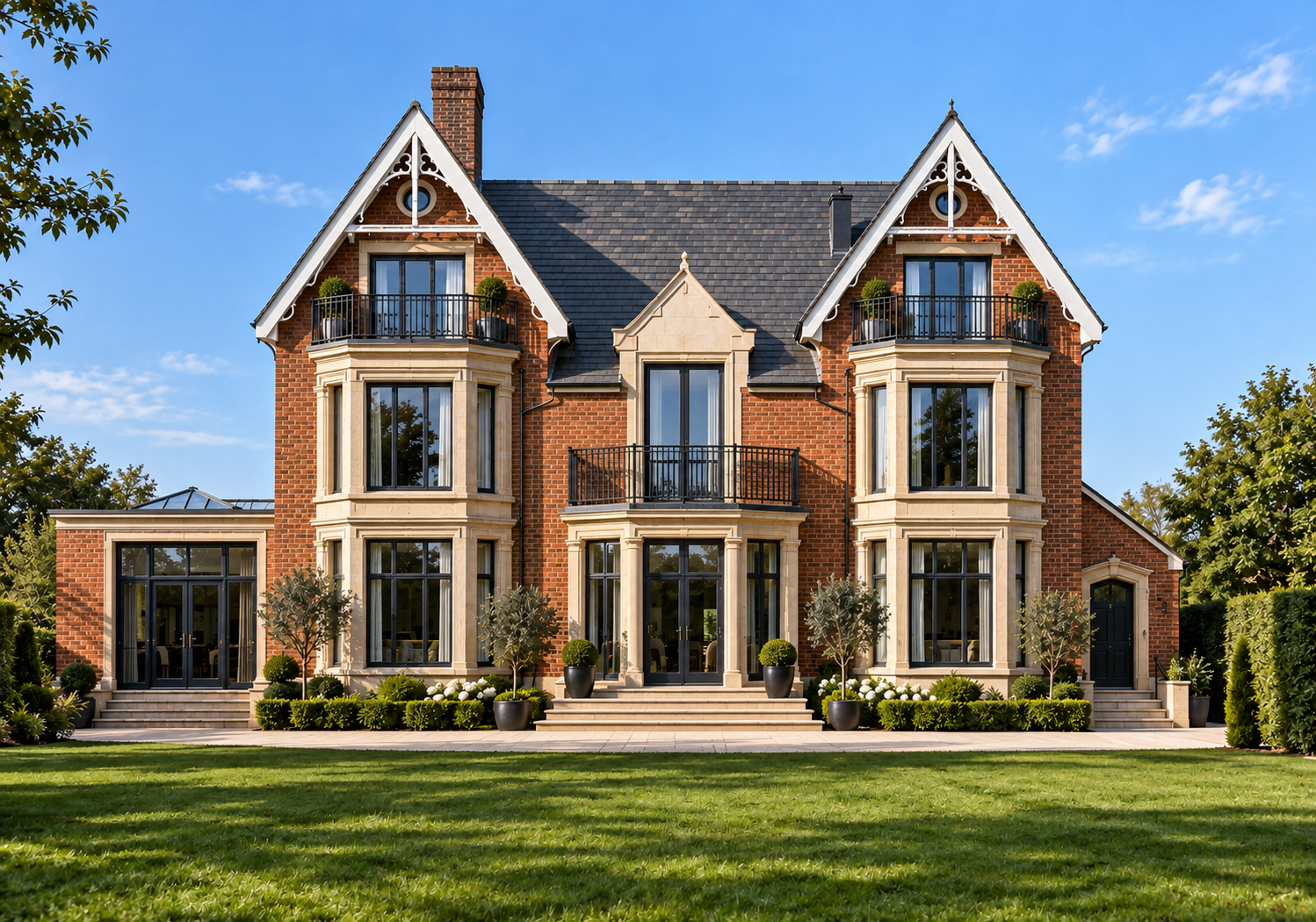 The Elms, Clifton Drive, Lytham St Annes, Lancashire — extensive renovation, remodelling and extension of a substantial period residence by Chartered Architect Joel Firth. The architectural design combines traditional red-brick façades, ornate stone 