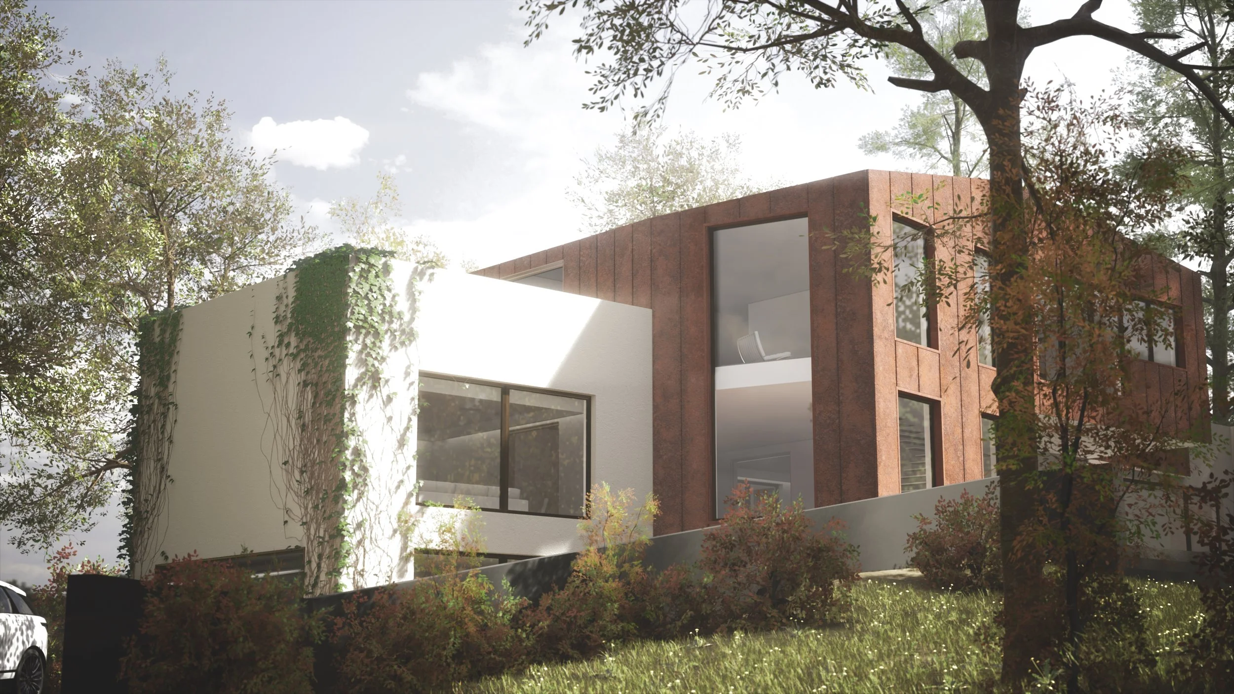 8 Church Drive, Lytham – Garden Elevation

Architectural visualisation showing the proposed contemporary house from the garden, featuring contrasting materials, expansive glazing and a design integrated with the surrounding mature trees. Prepared as 