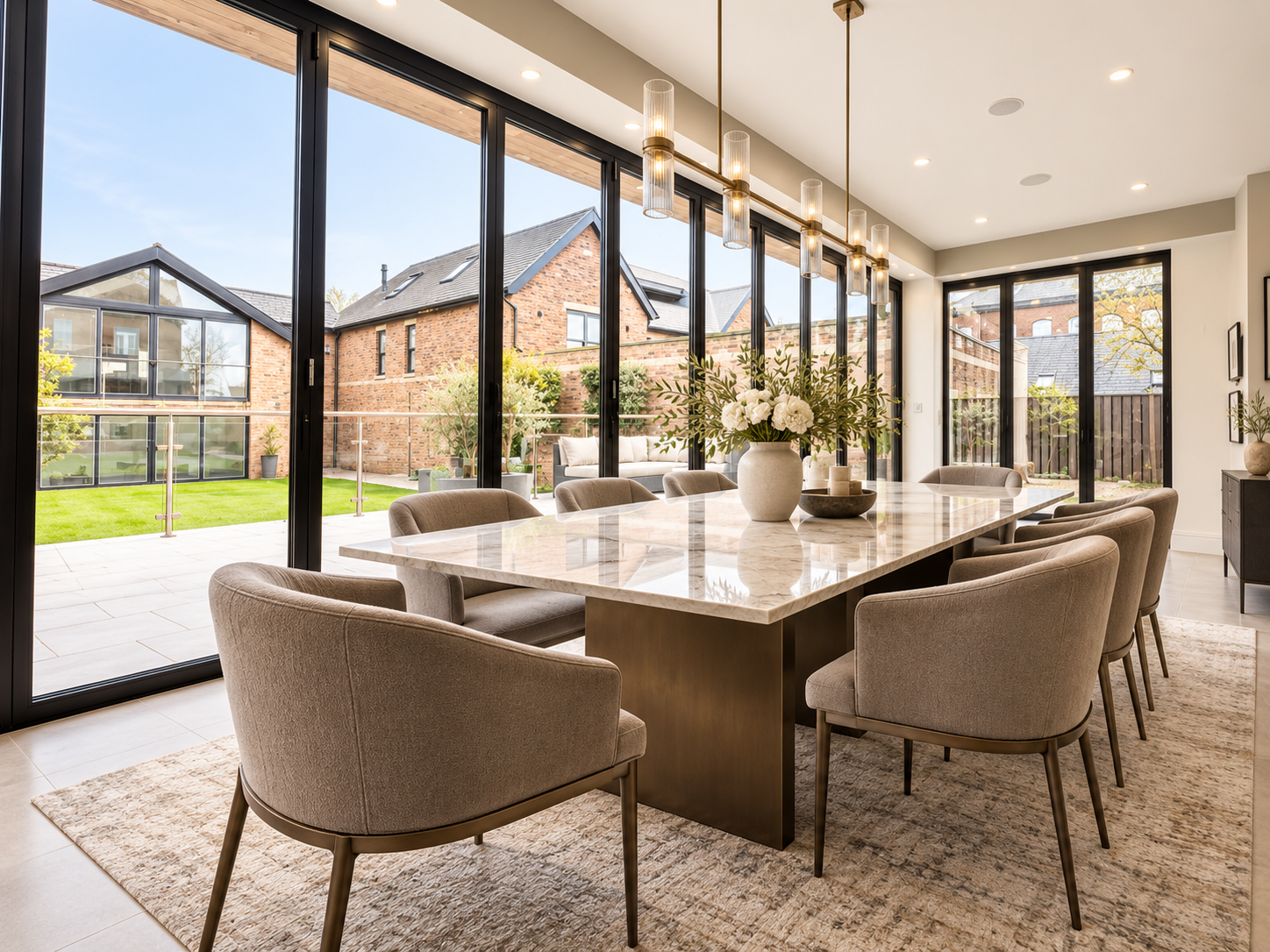 Garden Dining Room — Light-filled dining area with floor-to-ceiling glazing overlooking the landscaped gardens.