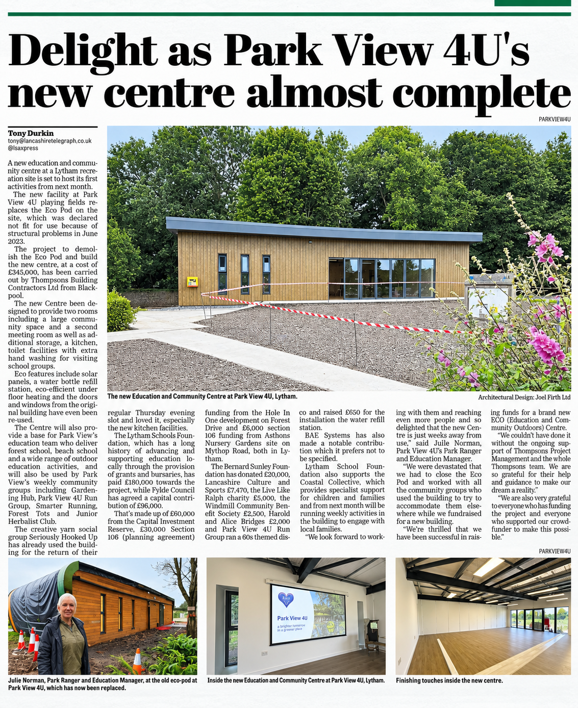 Community Centre Press Coverage — Newspaper article featuring a contemporary community building and architectural design project.