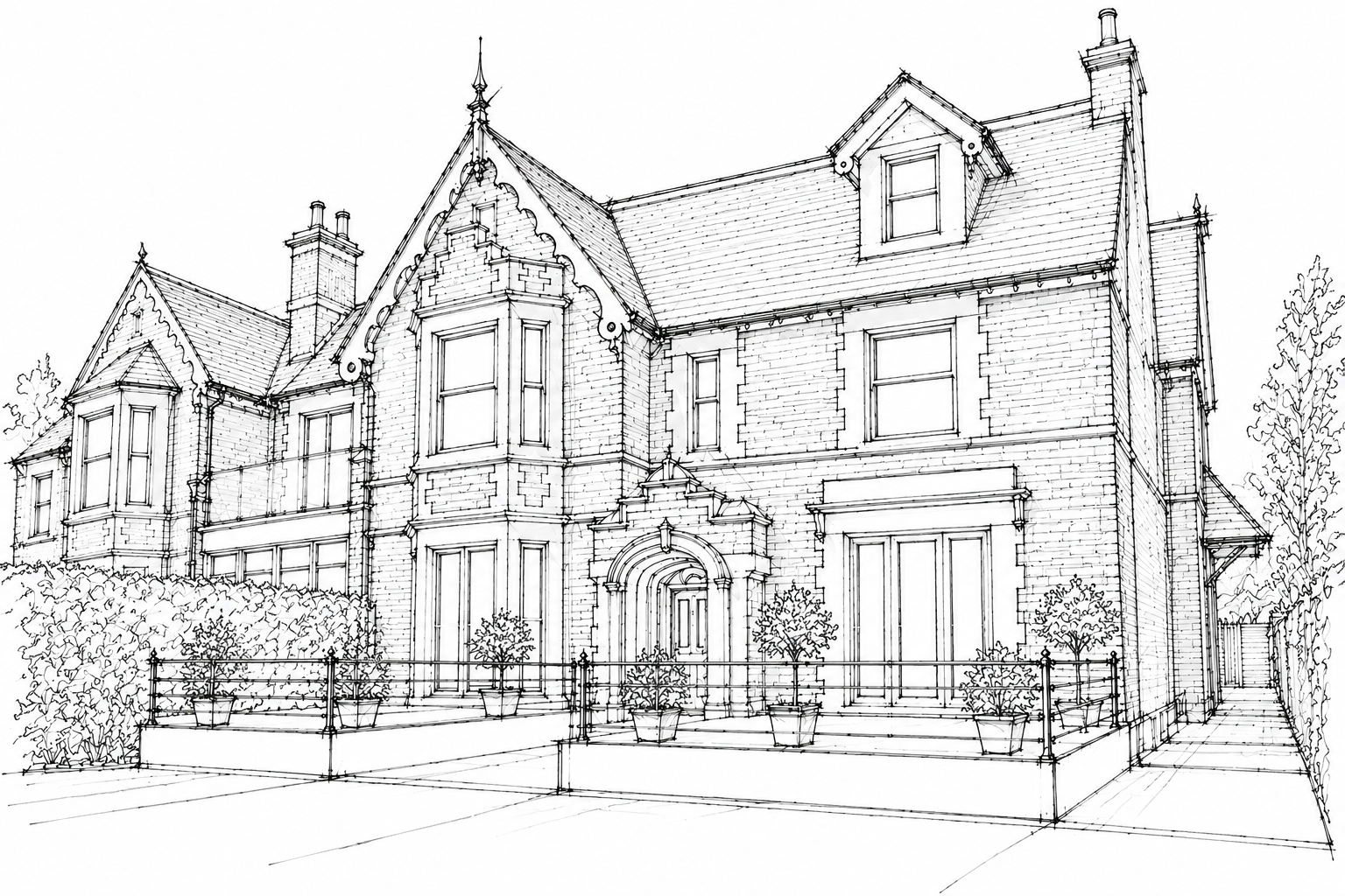 Sketch effect illustration from design drawing CGI. 