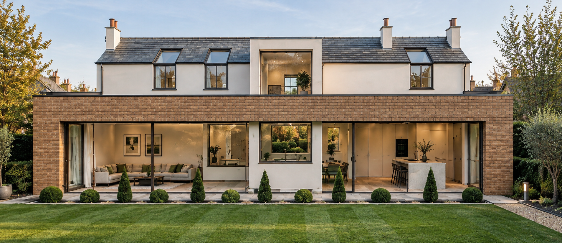 Central Beach, Lytham St Annes, Lancashire. Comprehensive renovation, extension and architectural remodelling of a historic property, including the creation of a contemporary rear annexe. Designed by Joel Firth, the project combines the restoration o