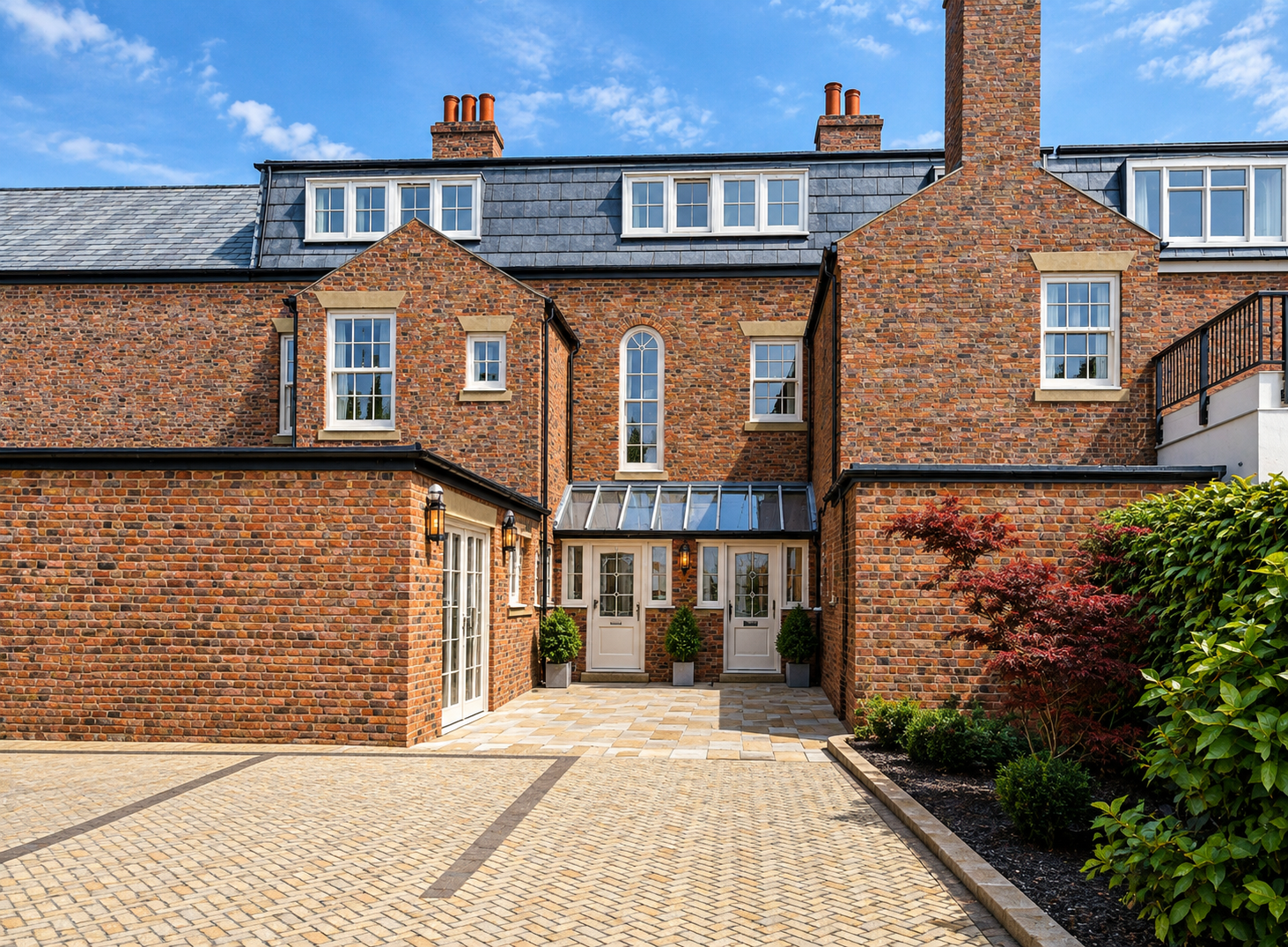 5 Dicconson Terrace, Lytham, Lancashire — Proposed Rear Courtyard — Architectural illustration showing the approved renovation and alterations to the historic property, featuring traditional red brickwork, new glazing, landscaped courtyard and carefu