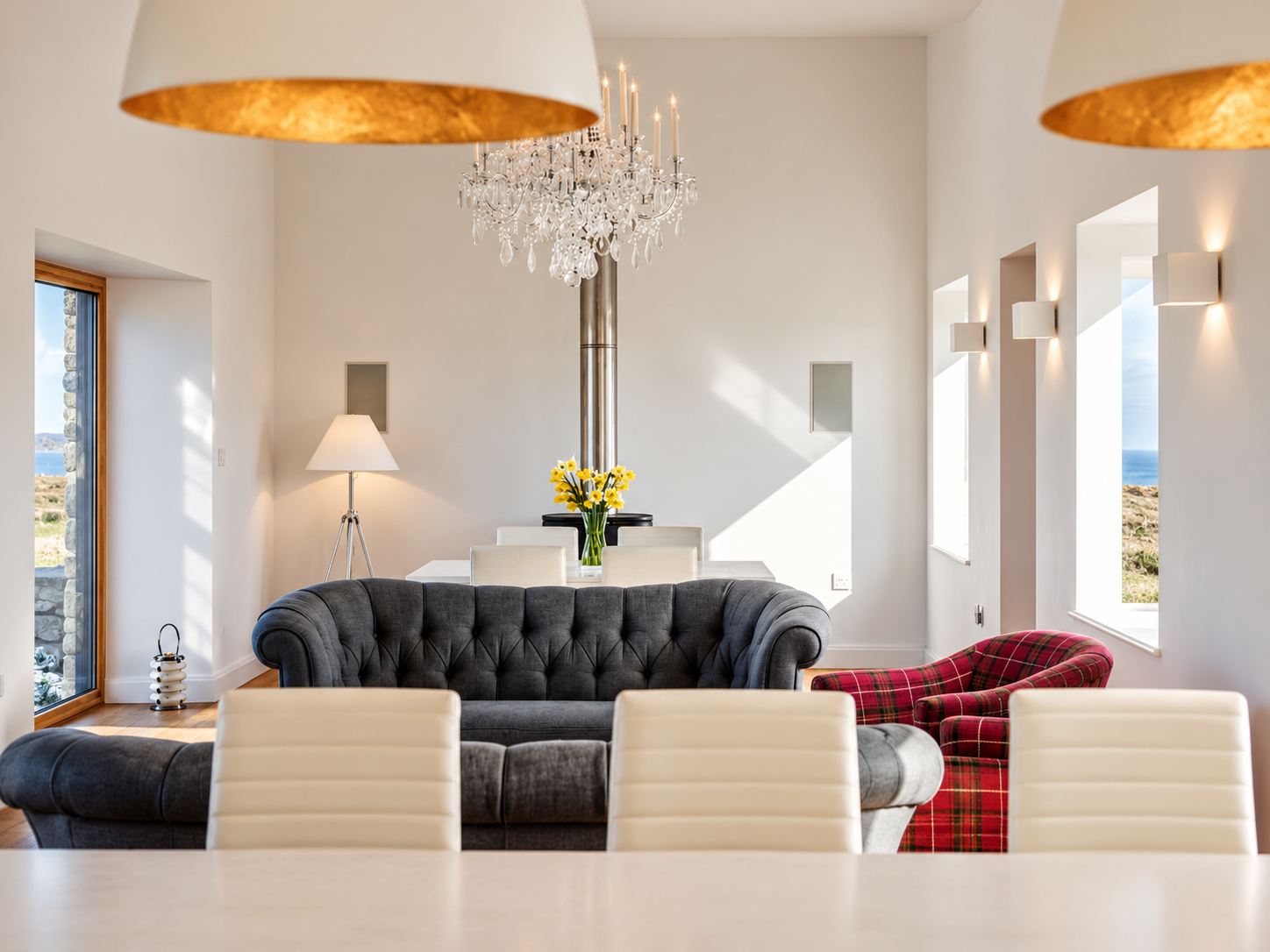 Comfortable living space combining contemporary interiors with traditional architectural character.