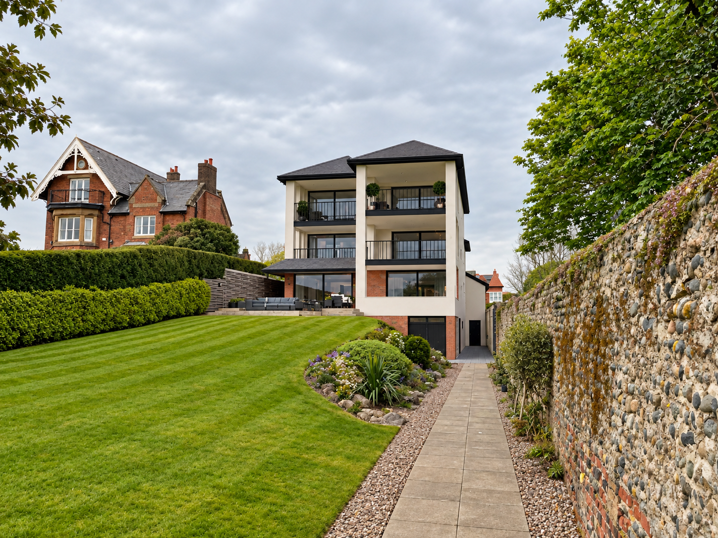 Horizon, Clifton Drive, Lytham St Annes, Lancashire — major residential remodelling and contemporary extension designed by Chartered Architect Joel Firth. The striking modern design features extensive floor\-to\-ceiling glazing, deep recessed balconi