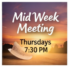 Flyer for a mid-week meeting on Thursdays at 7:30 PM with a sunset background and a rolled-up document.