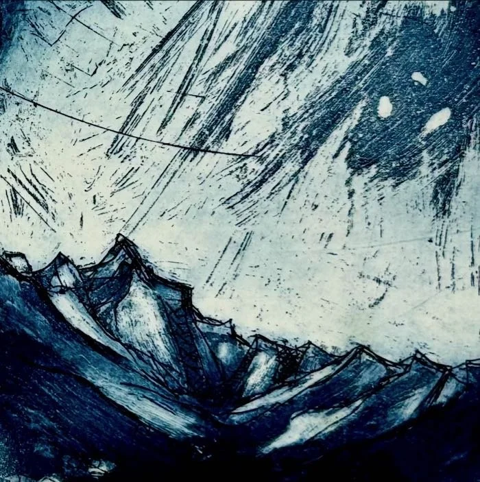Summer squalls, Lochnagar. Etching with aquatint