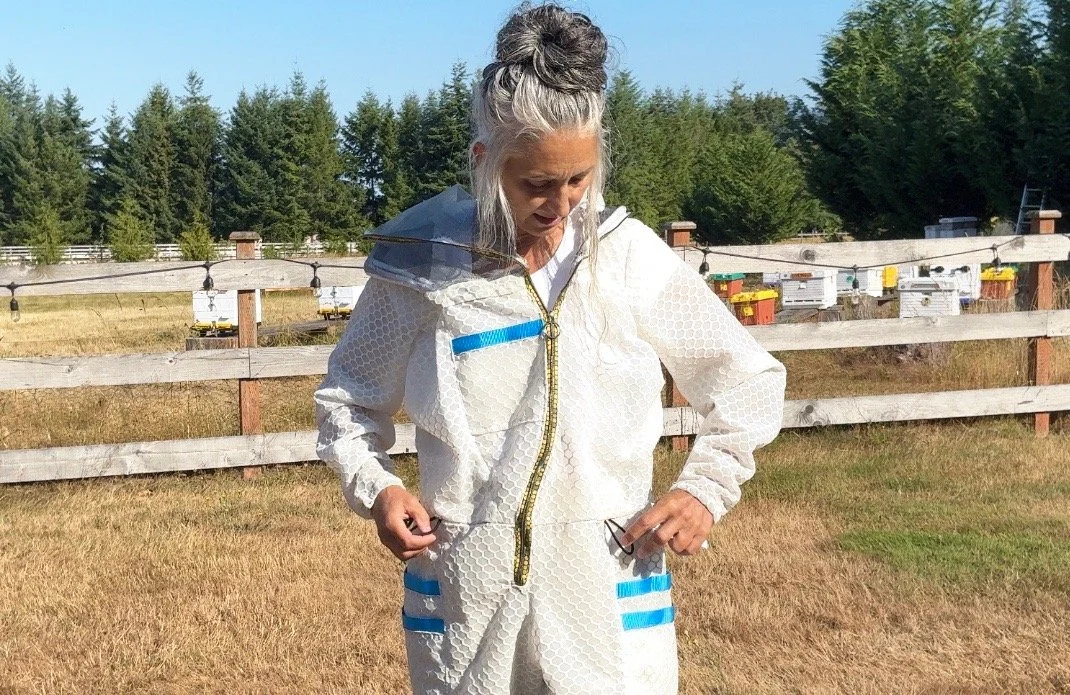 Tamila Morgan wearing her Sunny Suit from Jeometry Beewear