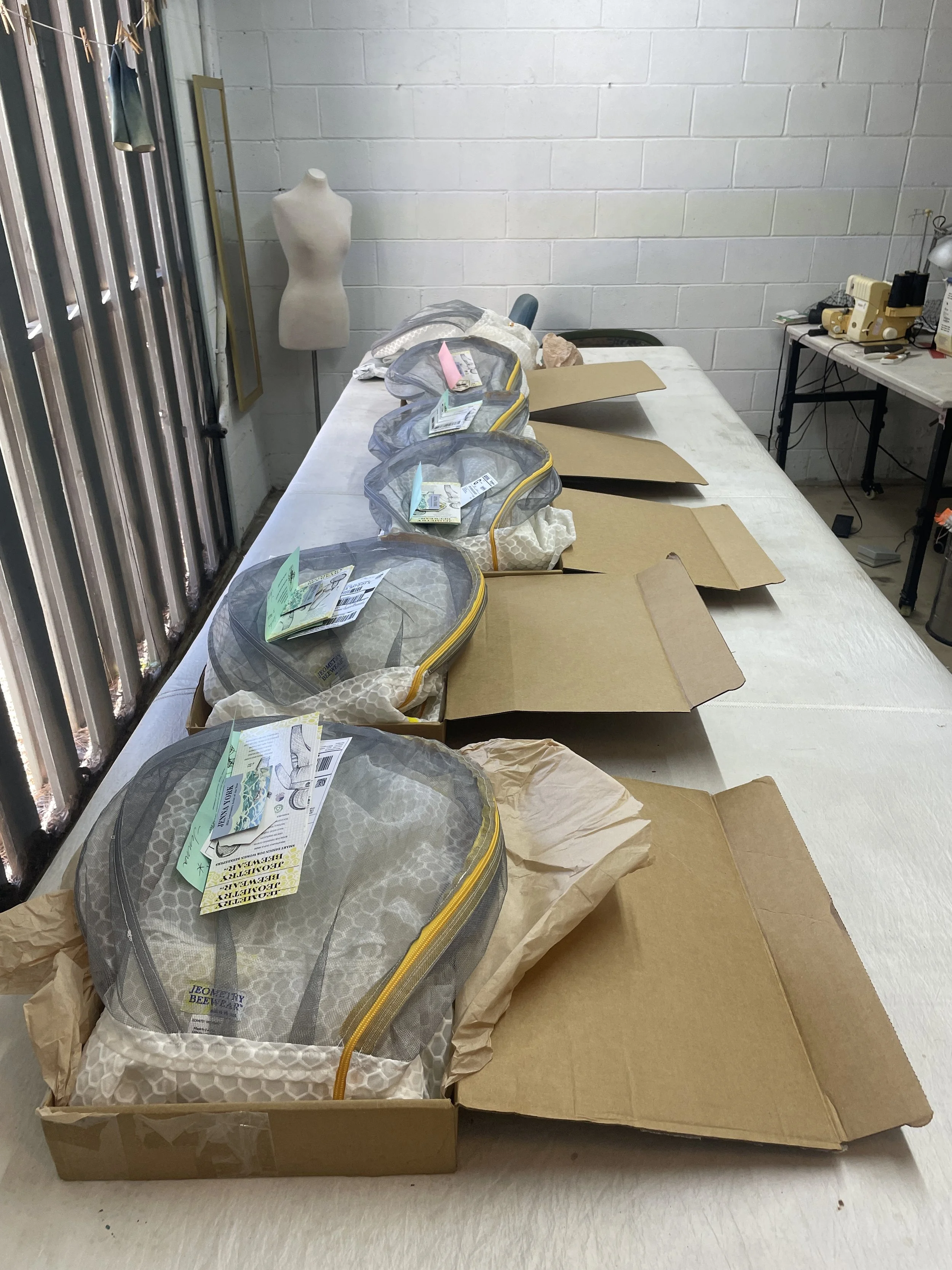 Jeometry Sunny Suits packed and ready to ship to customers