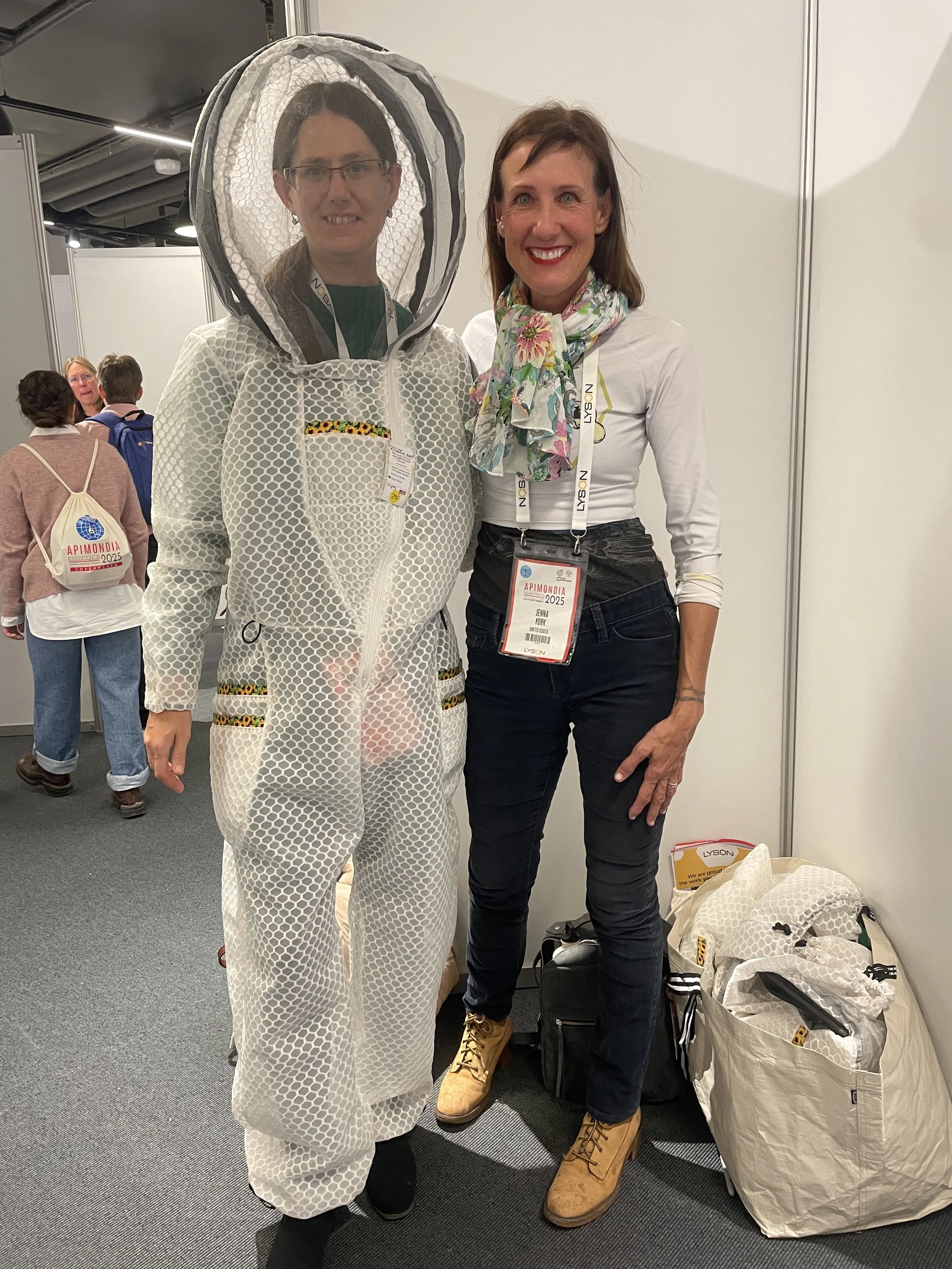 Trying on suits at Apimondia