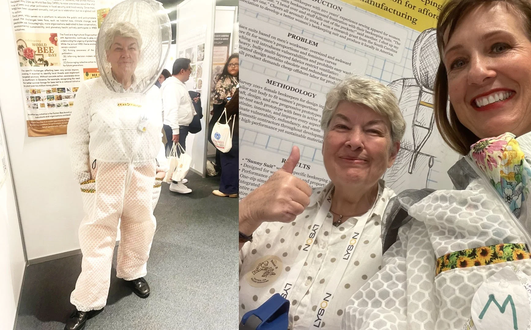 Founder Jenna York showcasing the Jeometry Sunny Suit at Apimondia, where the brand's first Australian wholesale partnership began.