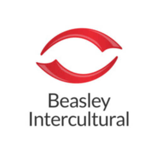 Logo of Beasley Intercultural with a red abstract design above the text.