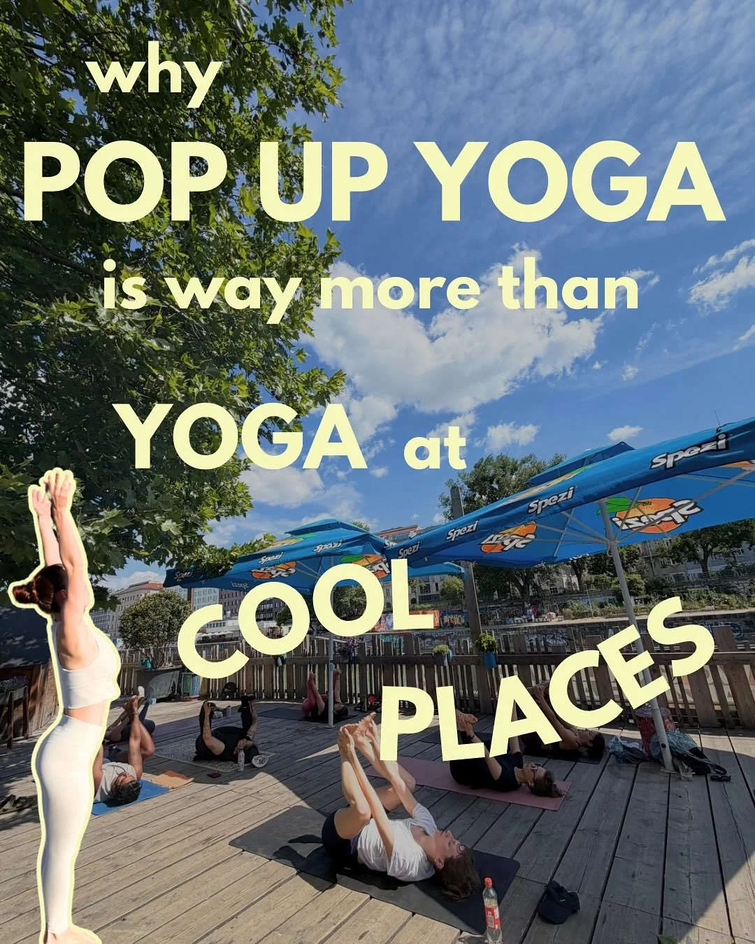 Was Pop Up Yoga so besonders macht? 🤩

Mit uns machst du nicht nur Yoga an den coolsten Orten in Wien sondern erlebst Momente, die dein Herz warm werden und deine Stimmung aufbl&uuml;hen lassen 🌸 Denn wir verbinden die einzigartige Atmosph&auml;re 