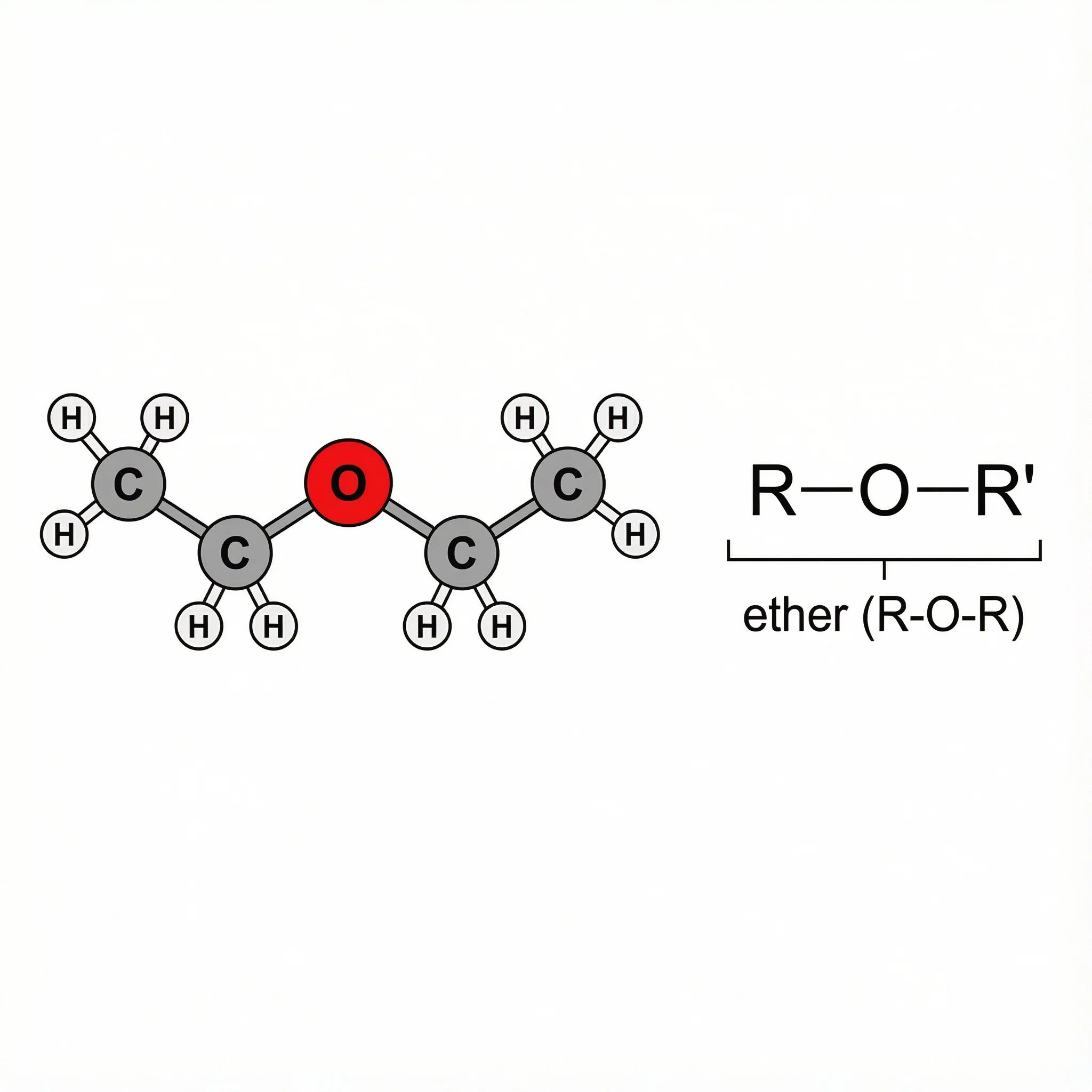 chemical structure of ether R-O-R