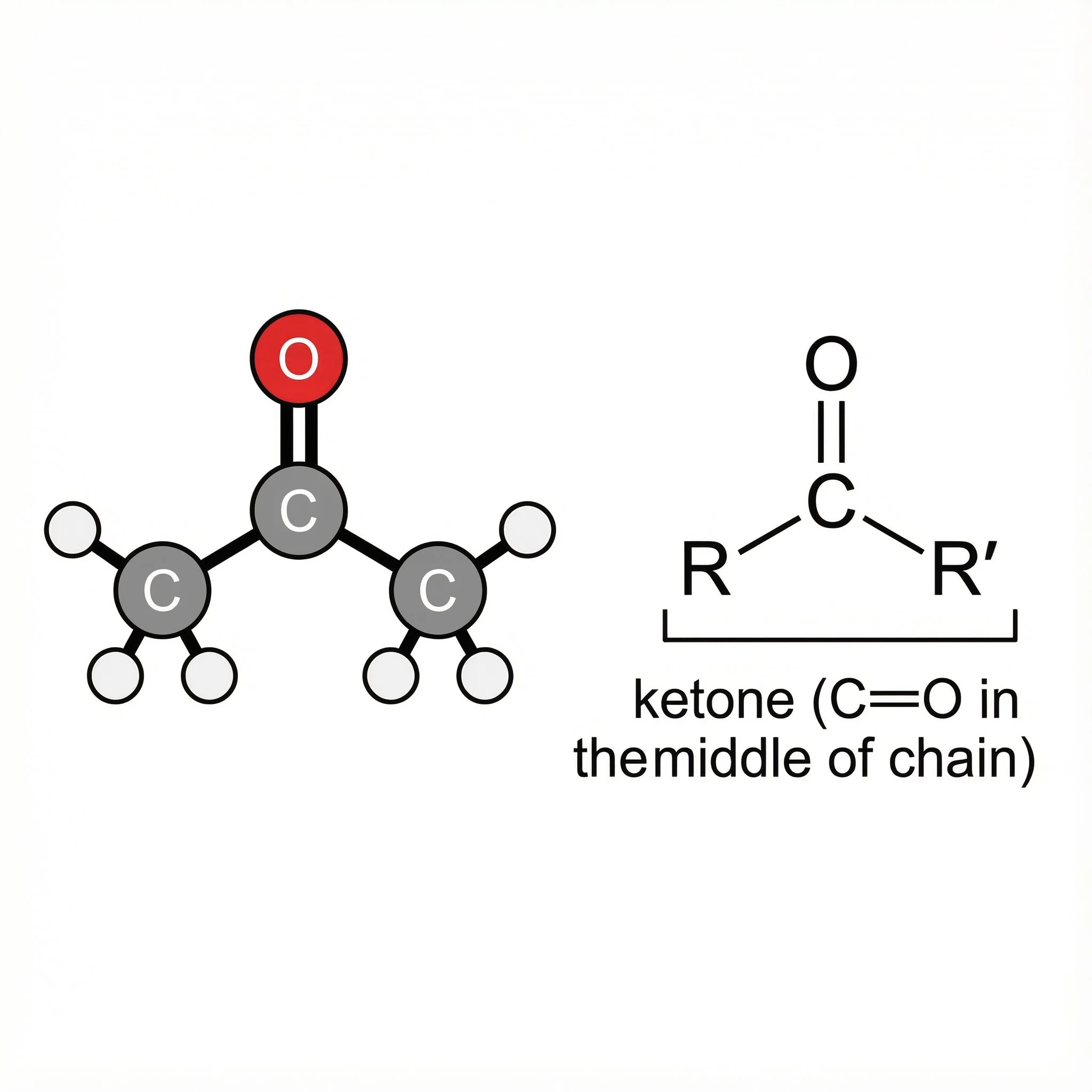 Chemical structure of ketone C=O in the middle of the chain