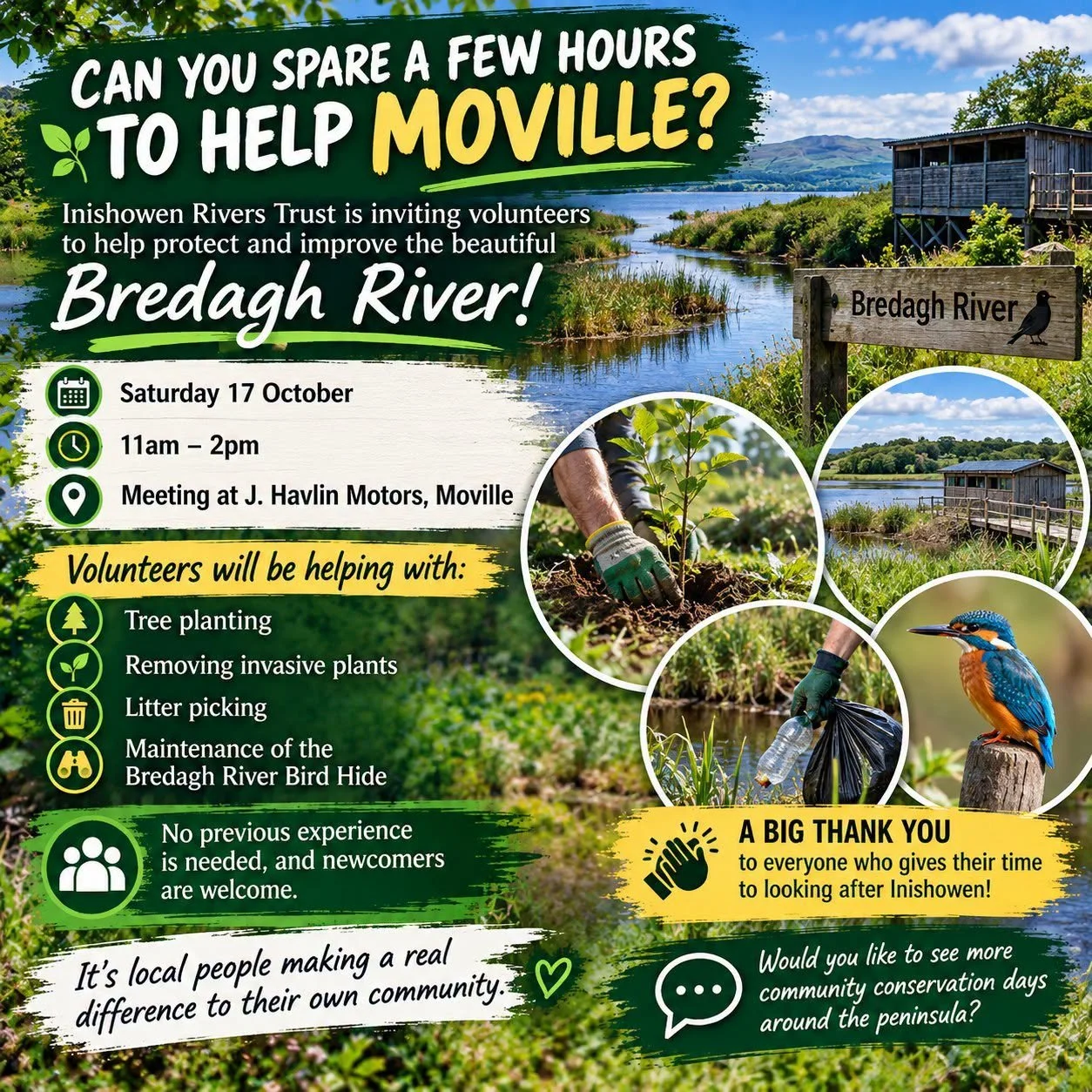 Inishowen Rivers Trust is inviting volunteers to help protect and improve the beautiful Bredagh River!