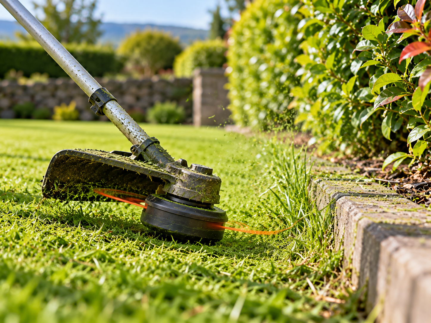 Grass Trimmer Edging a Garden Lawn.png
