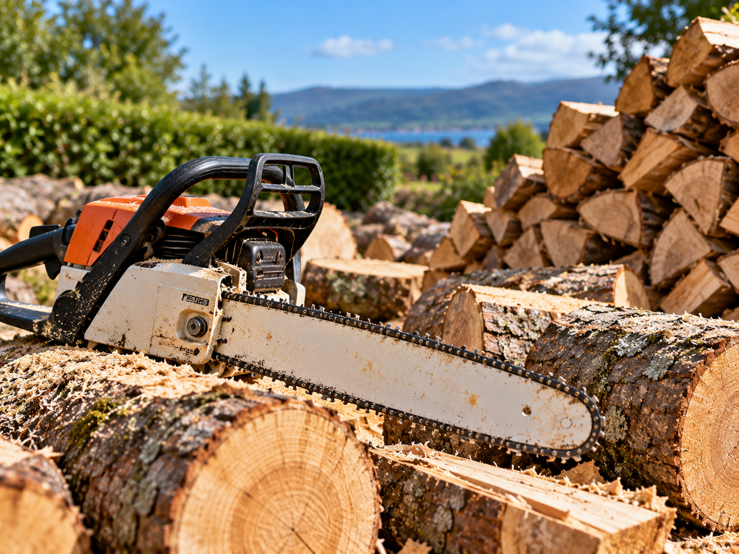 Chainsaw Among Freshly Cut Firewood.png