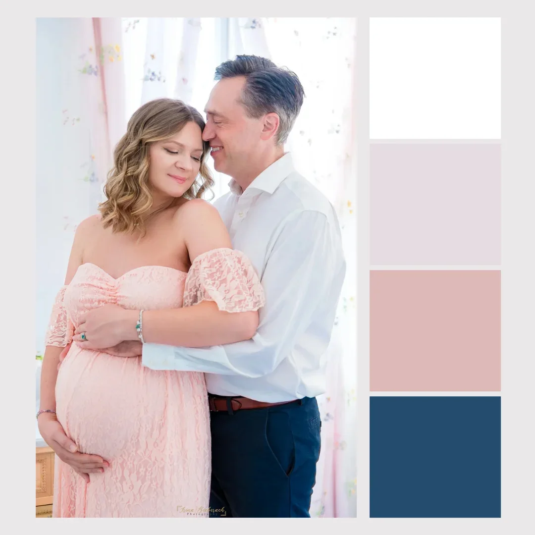 Palette de couleurs d'un shooting photo grossesse à domicile à Paris