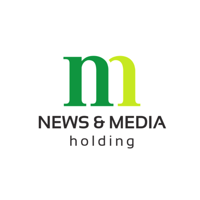 Logo for N&M News & Media with a stylized lowercase letter 'n' in green and yellow, and the words 'NEWS & MEDIA holding' below.