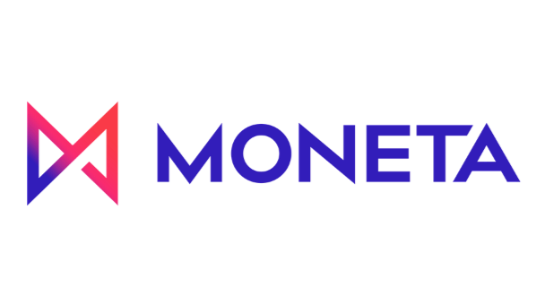 Moneta logo with stylized pink and purple 'M' icon and the word 'MONETA' in blue