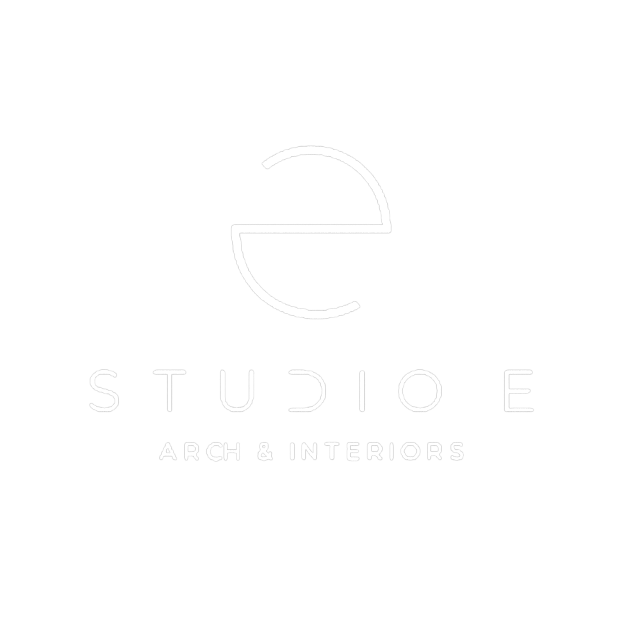 Black background with white text and logo for Studio F. The logo depicts a stylized, curved line with a horizontal bar beneath it, resembling a lowercase letter 'f.' The text below reads 'STUDIO F ARCH & INTERIORS.'