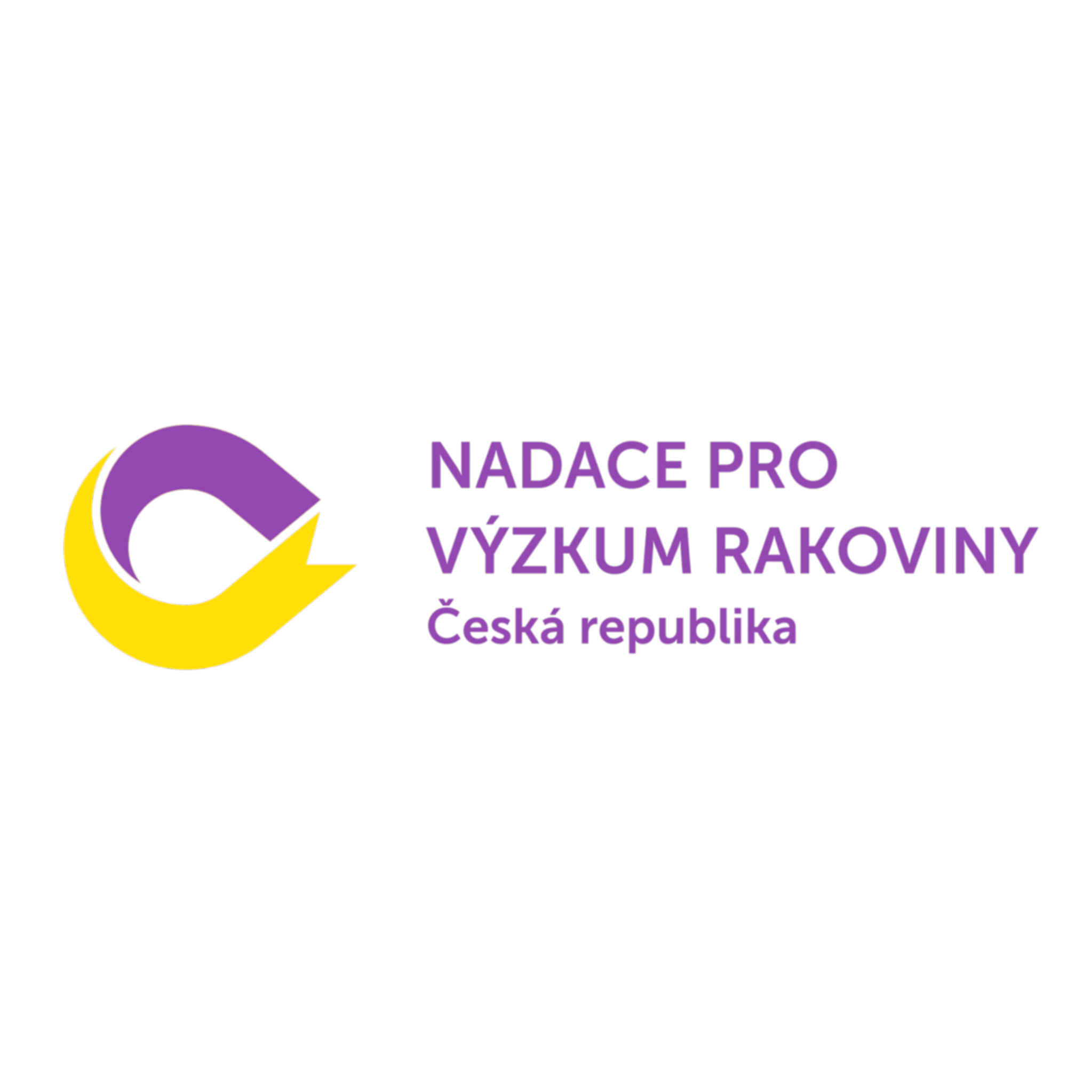 Logo of Nadace Pro Výzkum Rakoviny, Czech Republic with a purple abstract shape and yellow crescent
